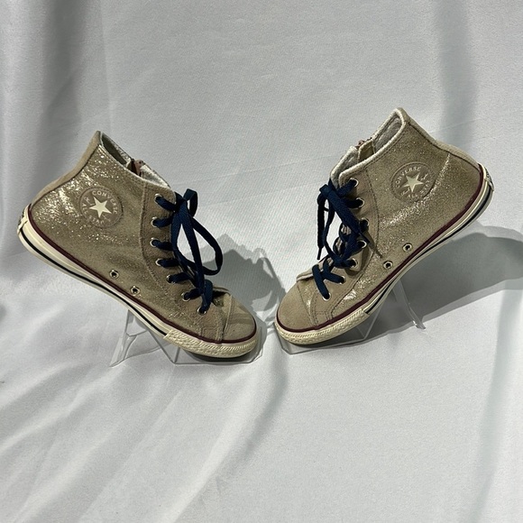 Chuck Taylor Converse All Star Hi Tops - Gold Glitter, Tan Faux Suede - size 5 - Picture 7 of 14